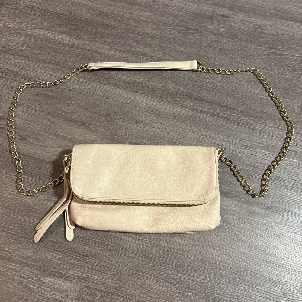 Cream crossbody bag with gold hardware